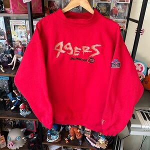 Vintage 90s Pro Player 49ers Embroidered Sweatshirt Red Oversized L